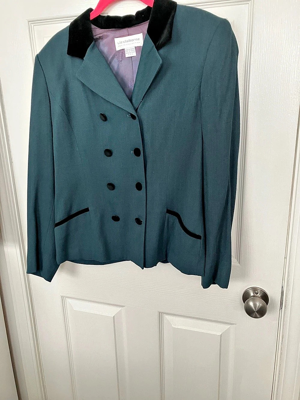 Liz Claiborne Petite Collection Double Breasted Blazer in Green Size 10P Like